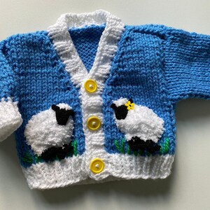 Hand Knitted Sheep Unisex Baby Cardigan, Baby Easter Clothing, Baby Girl Cardigan, Baby Boy Cardigan, Baby Winter Clothing.