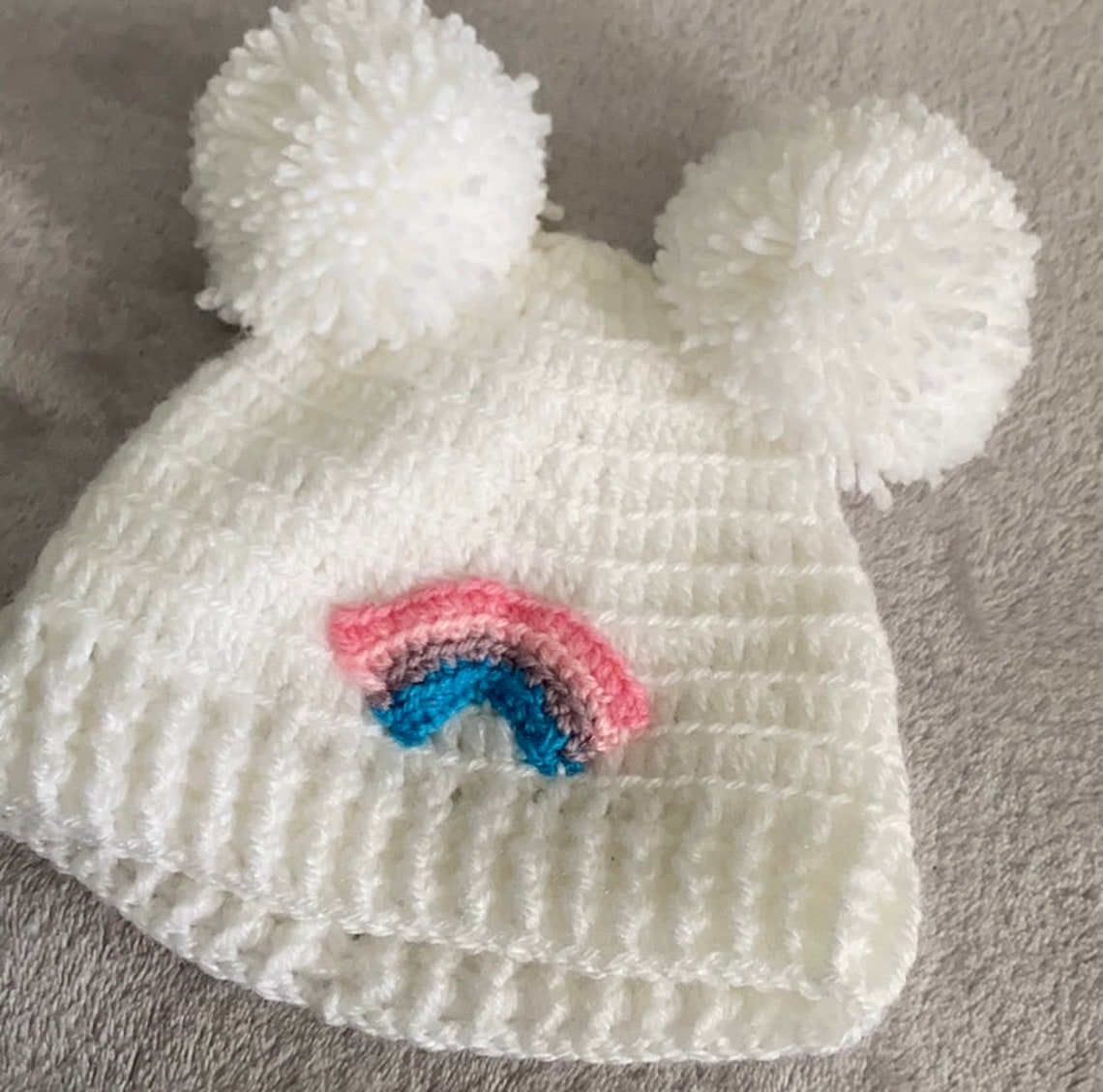 Hand Knitted Unisex Baby Hat With Two Pom Poms Hand Knitted Etsy