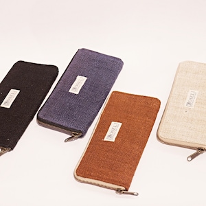 Hemp Purse | Long Wallet for Women | Made from Natural Fibres | Zipper Clutch | Coin Pocket | Multi Card Case | Natural Green Maroon Blue