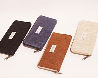 Hemp Purse | Long Wallet for Women | Made from Natural Fibres | Zipper Clutch | Coin Pocket | Multi Card Case | Natural Green Maroon Blue