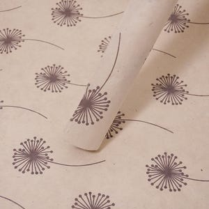May include: Brown wrapping paper with a repeating pattern of dark brown dandelion designs.