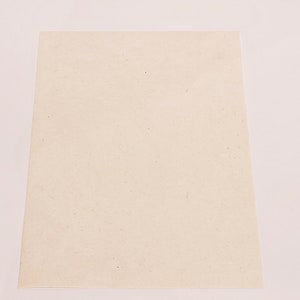 K&ouml;nnte beinhalten: Ein rechteckiges Blatt hellbeige Papier, leicht strukturiert, vor einem wei&szlig;en Hintergrund. Das Papier hat ein subtiles, nat&uuml;rliches Aussehen, mit kleinen Flecken. Die Kanten sind sauber und gut definiert.