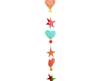 Handmade Lokta Paper Star and Heart Garland: Nepali Home Decor (150 cm)