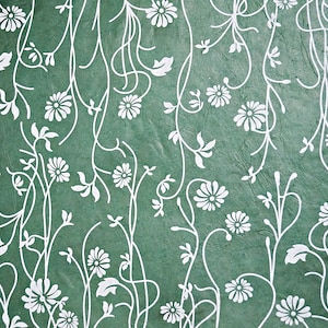Handmade Lokta Paper: Green Floral Screen-Printed Gift Wrap