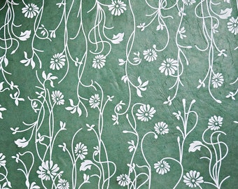 Handmade Lokta Paper: Green Floral Screen-Printed Gift Wrap