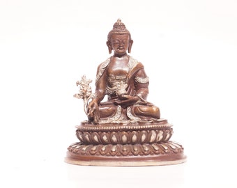 Bhaisajyaguru Medicin Buddha Kopparfigur | Bhaisagyaguru Staty Liten | Handgjorda i Nepal | Helandes Gud