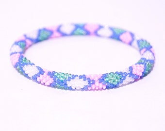 Nepalese Glass Bead Bracelet: Handcrafted Crochet Roll-On Bangle