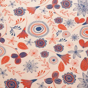 Carta da regalo Lokta fatta a mano / Fiori blu rossi serigrafati / Carta naturale / Carta da regalo / Timbratura e fai da te / Carta artigianale / Carta nepalese