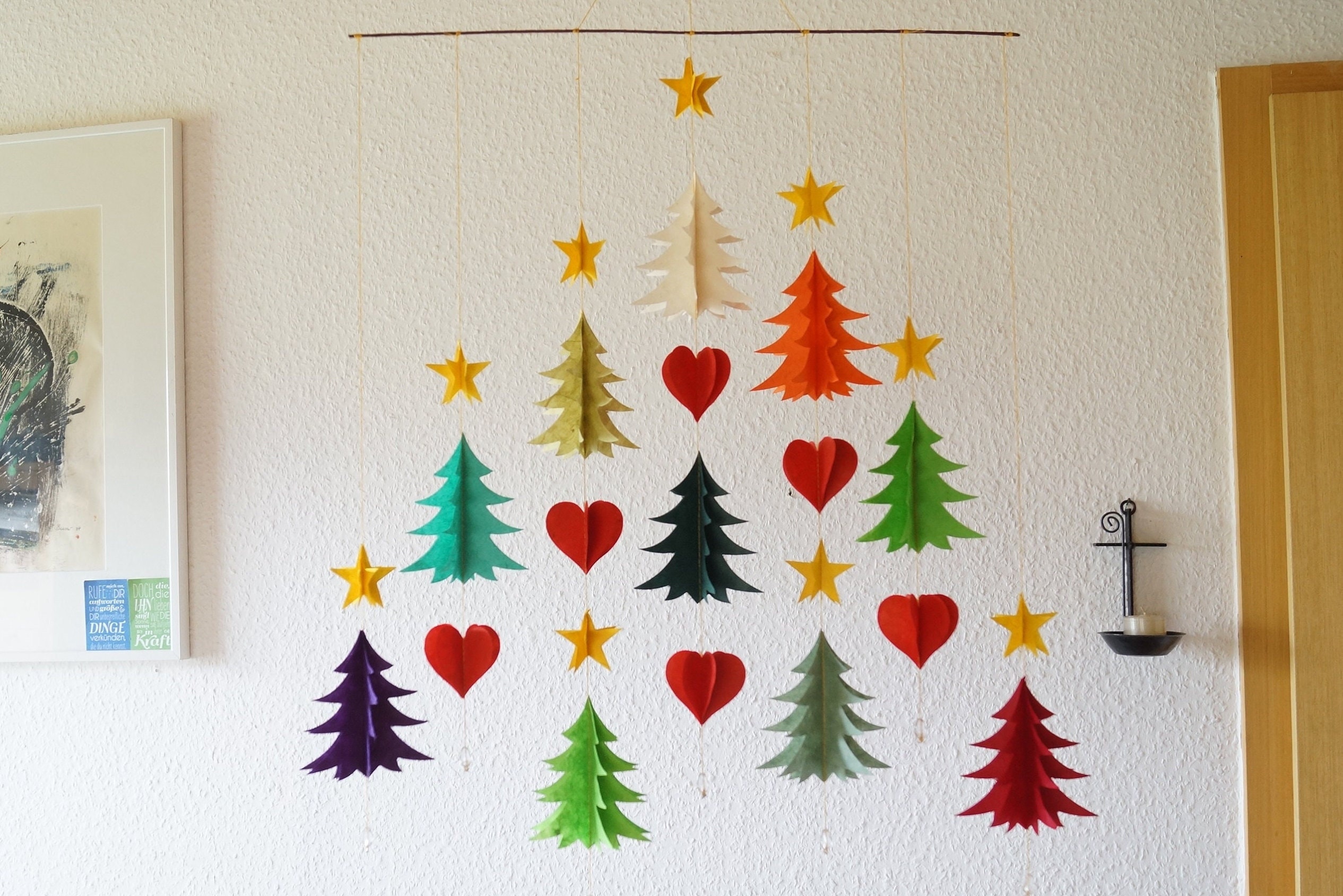 Handmade Christmas Mobile: Lokta Paper Garland, Festive Decoration
