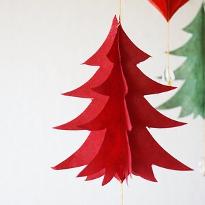 Christmas Mobile Handmade Christmas Garland Tree forest Lokta-Paper Garland Hand-sewn festive decoration, Windchime, 60x50cm, Made in Nepal image 9