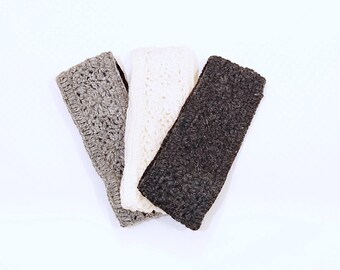 Hand-knit Wool Crochet Headband: Fleece-Lined Ear Warmer, Grey Anthracite White, Earwarmer, Nepal