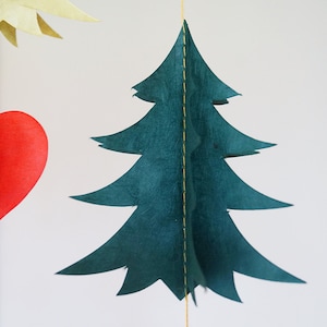 Christmas Mobile Handmade Christmas Garland Tree forest Lokta-Paper Garland Hand-sewn festive decoration, Windchime, 60x50cm, Made in Nepal image 10