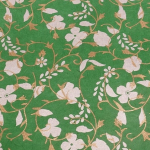 Handmade Lokta Wrapping Paper Green | Screen-printed Gold Silver Flowers | Gift Wrap | Stamping and DIY | Craft paper | Himalaya Nepal paper