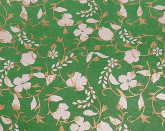 Handmade Lokta Wrapping Paper: Green with Gold & Silver Flowers