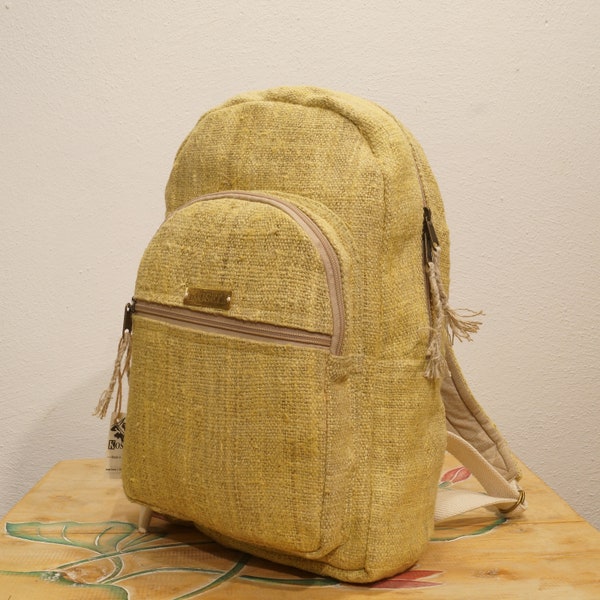 Hemp Backpack made from Ethical and Natural Hemp | Vegetable dyed Mustard color | Ecological Daypack | Nepal Rucksack | Laptop Bag