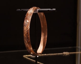 Copper Bracelet Hand-carved Bangle Engraved Wristband Adjustable Cuff Handmade Jewelry Gift for Women and Men, Made in Nepal