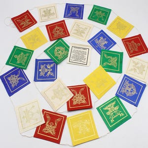 Bandiere di preghiera in carta Lokta, 2 misure, 25 fogli, Om Ma Ni Padme Hum, 8 simboli di buon auspicio, bandiere buddiste tibetane, Lungta, cavallo del vento