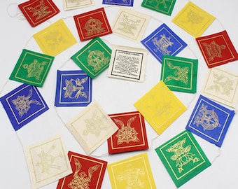 Gebetsfahnen aus Lokta-Papier, 25 Blatt, Om Ma Ni Padme Hum, 8 Glückssymbole, tibetisch-buddhistische Fahnen, Lungta, Windpferd