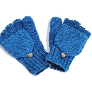 Klappfäustlinge Klapphandschuhe handgestrickt Schafwolle Handschuhe Handwärmer Fäustlinge Anthrazit Weiß Grün Orange Rot Blau Nepal Blau