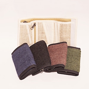 Carteira de cânhamo tripla | Carteira | Feita à mão com fibras naturais | Bolsa de cânhamo | Porta-cartões e porta-moedas | 12,5 cm, 5 pol. | Fabricada no Nepal