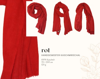 Handwoven Cashmere Scarf: Red Pashmina Shawl, Handmade in Nepal