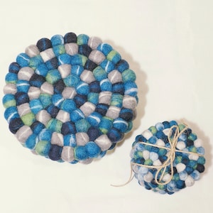Handmade Wool Felt Ball Coasters: Colorful Trivet Mat - Nepal
