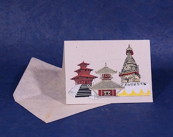 Handmade Lokta Paper Greeting Card: Temples of Nepal