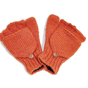 Klappfäustlinge Klapphandschuhe handgestrickt Schafwolle Handschuhe Handwärmer Fäustlinge Anthrazit Weiß Grün Orange Rot Blau Nepal Orange