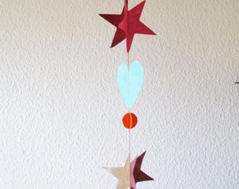 Handmade Lokta Paper Star and Heart Garland: Nepali Home Decor (150 cm)