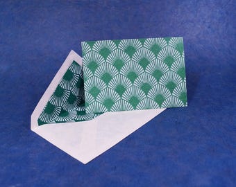Handmade Lokta Paper Greeting Card: Green Screen-Printed Fan Pattern
