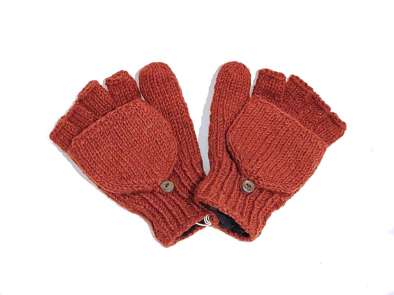 Klappfäustlinge Klapphandschuhe handgestrickt Schafwolle Handschuhe Handwärmer Fäustlinge Anthrazit Weiß Grün Orange Rot Blau Nepal Rot