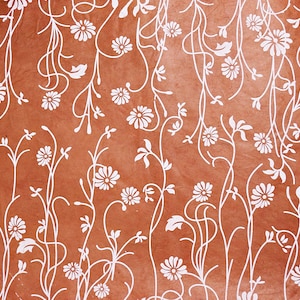 Handmade Lokta Wrapping Paper: Mud Red Floral Screen-print