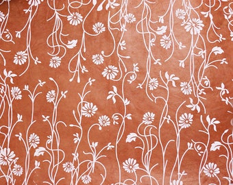 Handmade Lokta Wrapping Paper: Mud Red Floral Screen-print