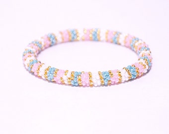 Nepalese Glass Bead Bracelet: Colorful Crochet Roll-On Bangle