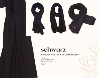 Handwoven Black Cashmere Scarf: Soft Pashmina Shawl