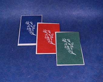 Handmade Lokta Paper Greeting Card: Screen-Printed Floral Branch