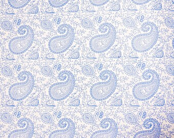 Handmade Lokta Wrapping Paper: Natural Blue Paisley Print