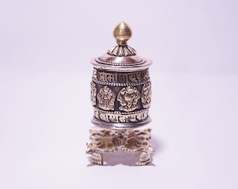 Prayer Wheel Handmade Copper and Brass MANE Wheel Table decor MANI 8 Auspicious Symbols Om Mani Padme Hum Nepal Bhasa Newari Ranjana