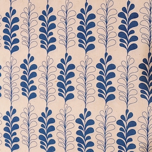Handmade Lokta Wrapping Paper: Blue Floral Screen-printed Natural Paper