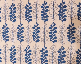 Handmade Lokta Wrapping Paper: Blue Floral Screen-printed Natural Paper