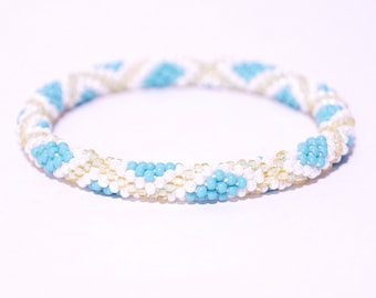 Handcrafted Nepalese Glass Bead Bracelet: Crochet Roll-on Bangle
