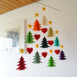 Christmas Mobile Handmade Christmas Garland Tree forest Lokta-Paper Garland Hand-sewn festive decoration, Windchime, 60x50cm, Made in Nepal image 5