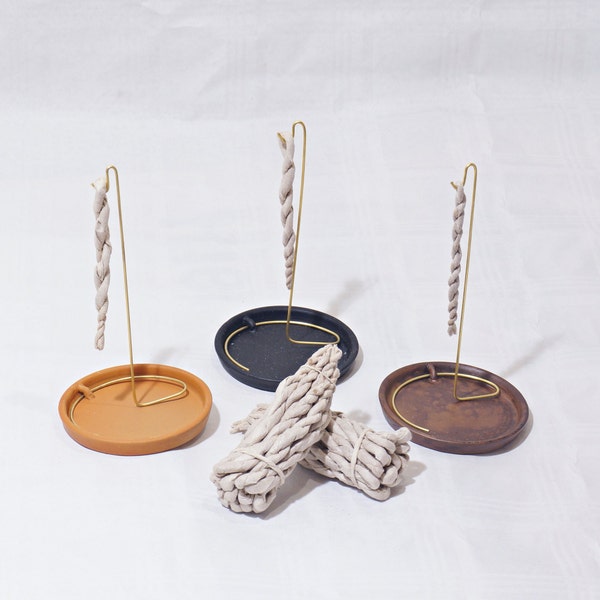 BATEKO DHOOP Hand Coiled Rope Incense Clay holder Brass stand 8 aromatic herbs ASTASUGANDHA Handmade in Nepal