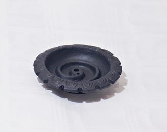 Clay Incense Holder, Spiral Incense-Stick Stand, Black, Handmade in Nepal