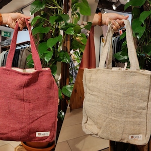 Hemp tote bag | Shopping & Picnic Bag | Handbag | Shopper | City tote | Hemp and Cotton Shoulder bag | Red and Natural | Handmade in Nepal