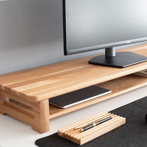 Solid Oak monitor stand Custom size / shelf / raiser/ Home Office/ iMac stand / gift for him