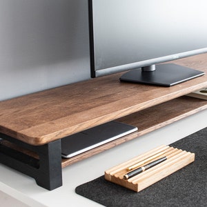 Solid Oak monitor Walnut finish stand Custom size / shelf / raiser/ Home Office/ iMac stand / gift for him