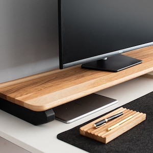 Solid Oak monitor stand Custom size/ shelf / raiser/ Home Office/ iMac stand / gift for him