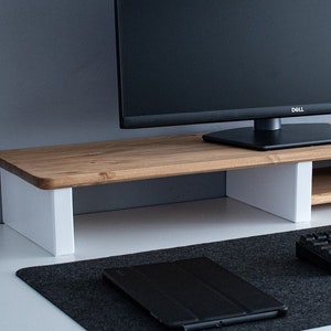 Solid wood monitor Oak finish stand Custom size / shelf / raiser/ Home Office/ iMac stand / gift for him