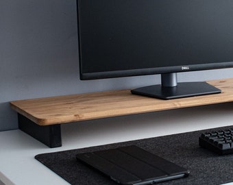 Monitor Stand in Eichenoptik: Massivholz iMac Riser, Wunschmaß